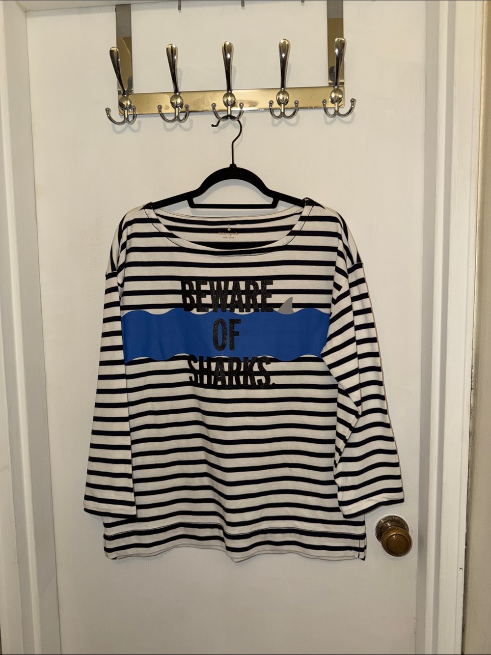 kate spade White & Navy Striped 'Beware of Sharks' Long Sleeve Tee - Picture 6 of 12
